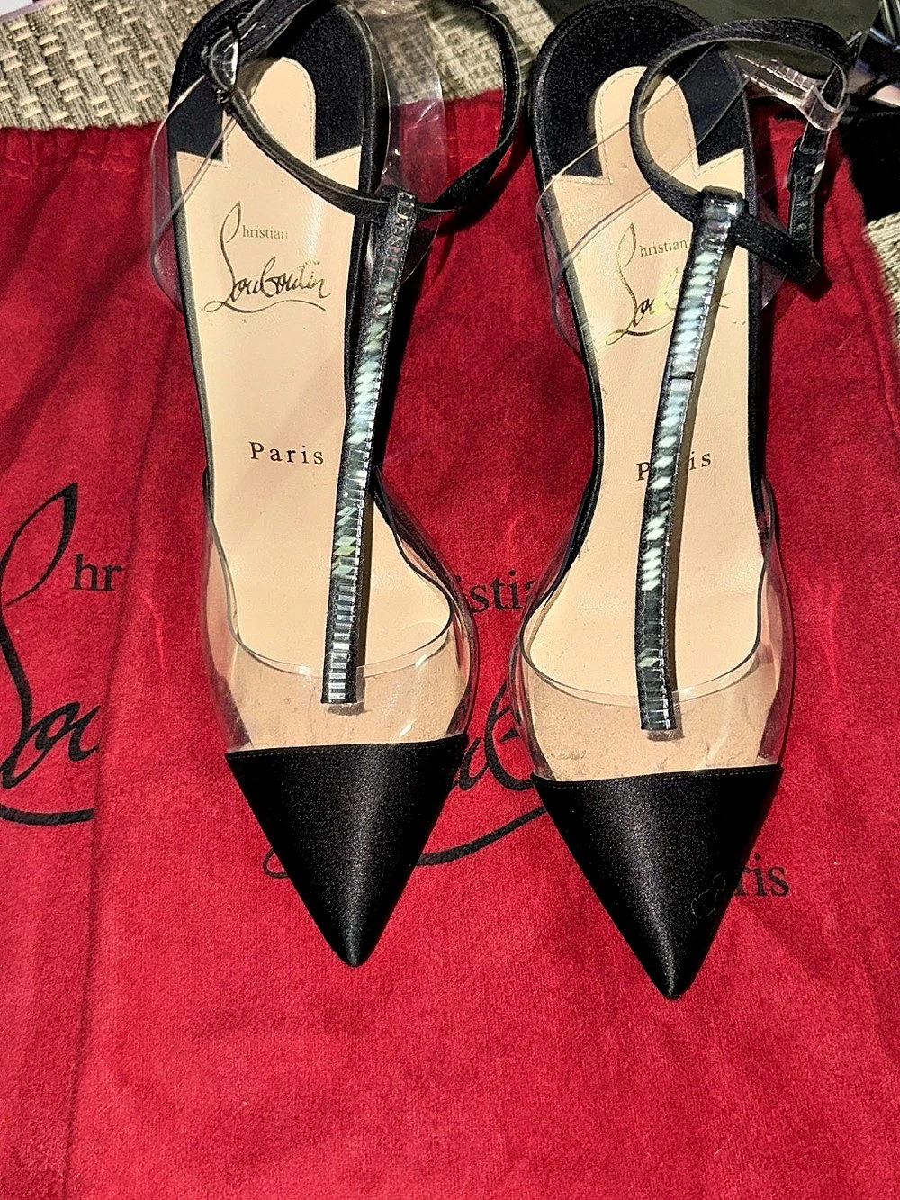 Christian Louboutin Nosy Strass 100 Black Crystal Strap Heels